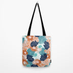 Floral Print, Teal, Navy Blue, Pink, Terracotta, Artists Print Tote Bag Gallery Image 2