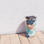 Floral Print, Teal, Navy Blue, Pink, Terracotta, Artists Print Travel Mug Gallery Image 4