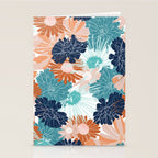 Floral Print, Teal, Navy Blue, Pink, Terracotta, Artists Print Stationery Card Gallery Image 2