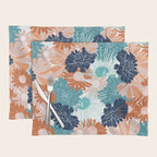 Floral Print, Teal, Navy Blue, Pink, Terracotta, Artists Print Placemat Gallery Image 1
