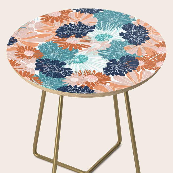 Floral Print, Teal, Navy Blue, Pink, Terracotta, Artists Print Side Table Gallery Image 2