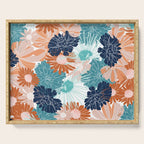 Floral Print, Teal, Navy Blue, Pink, Terracotta, Artists Print Serving Tray Gallery Image 1