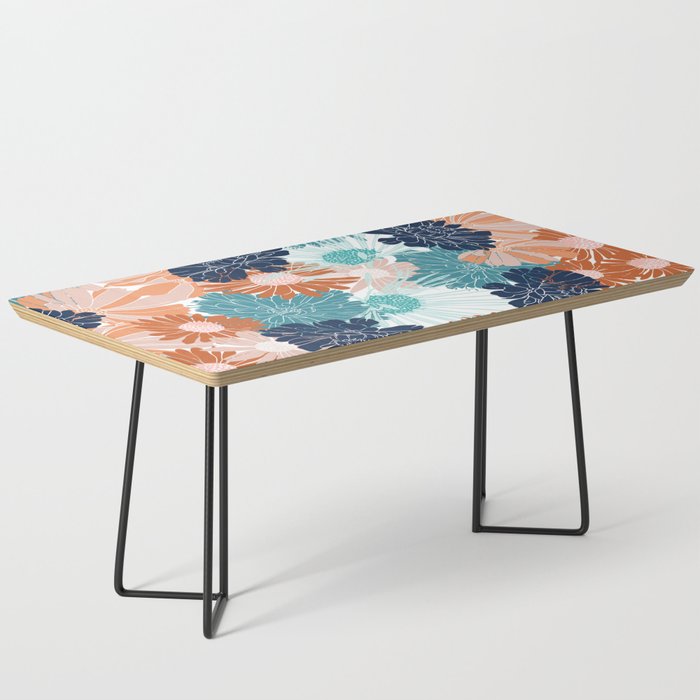Floral Print, Teal, Navy Blue, Pink, Terracotta, Artists Print Coffee Table Gallery Image 1