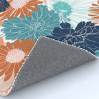 Floral Print, Teal, Navy Blue, Pink, Terracotta, Artists Print Rug Gallery Image 4