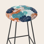 Floral Print, Teal, Navy Blue, Pink, Terracotta, Artists Print Stool Gallery Image 2