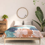 Floral Print, Teal, Navy Blue, Pink, Terracotta, Artists Print Comforter Gallery Image 3