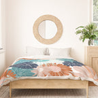 Floral Print, Teal, Navy Blue, Pink, Terracotta, Artists Print Duvet Cover Gallery Image 3