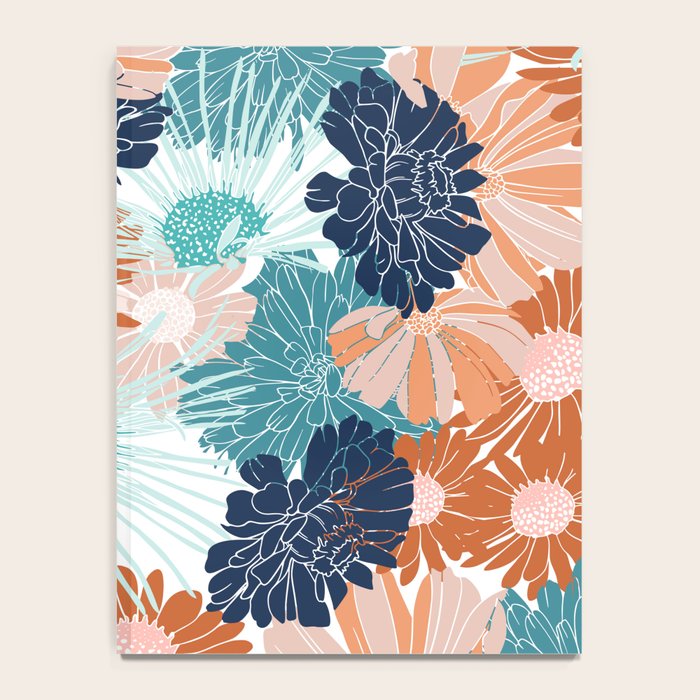 Floral Print, Teal, Navy Blue, Pink, Terracotta, Artists Print Notebook Gallery Image 4