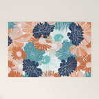 Floral Print, Teal, Navy Blue, Pink, Terracotta, Artists Print Welcome Mat Gallery Image 1