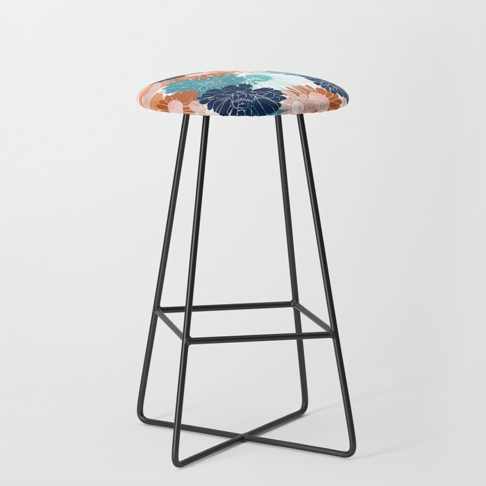 Floral Print, Teal, Navy Blue, Pink, Terracotta, Artists Print Stool Gallery Image 1