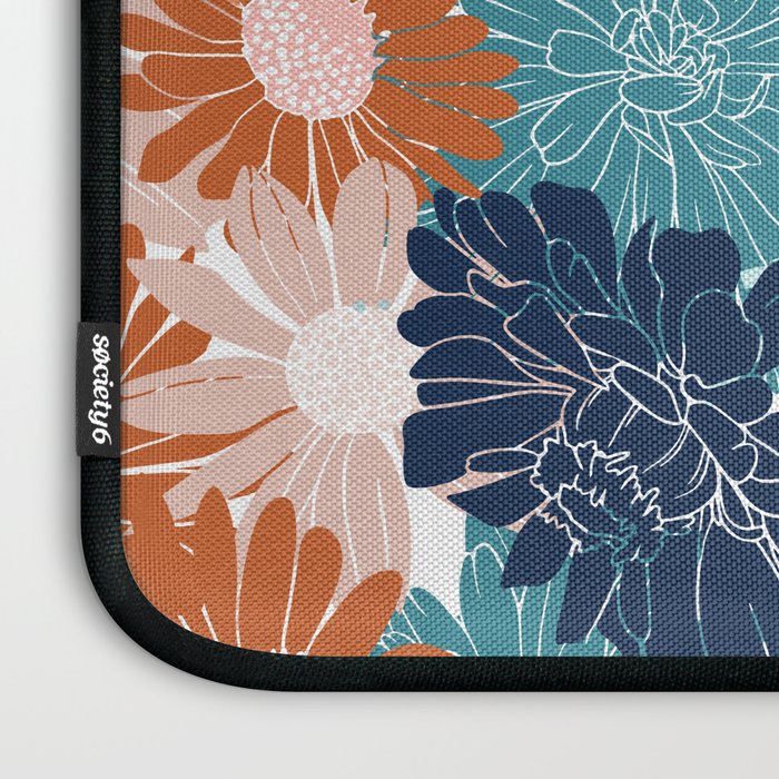 Floral Print, Teal, Navy Blue, Pink, Terracotta, Artists Print Laptop Sleeve Gallery Image 3