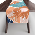 Floral Print, Teal, Navy Blue, Pink, Terracotta, Artists Print Table Runner Gallery Image 1