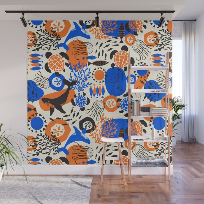 Ocean Love Whale Underwater Abstract Pattern #oceanlove #oceanpattern #oceanlife #savetheocean Wall Mural Gallery Image 1