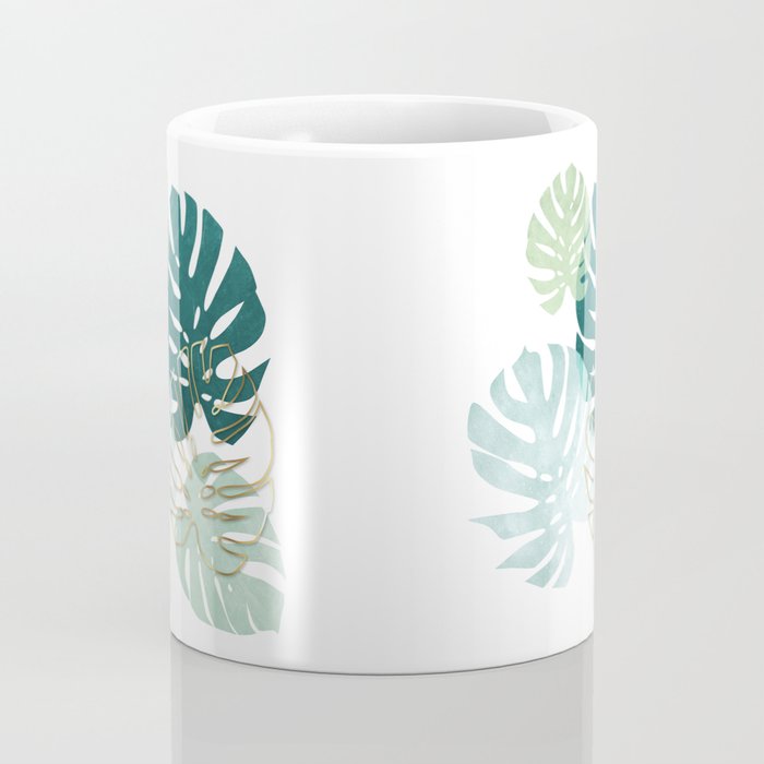 Tropical minimal / green, turquoise and gold monstera Coffee Mug Gallery Image 4