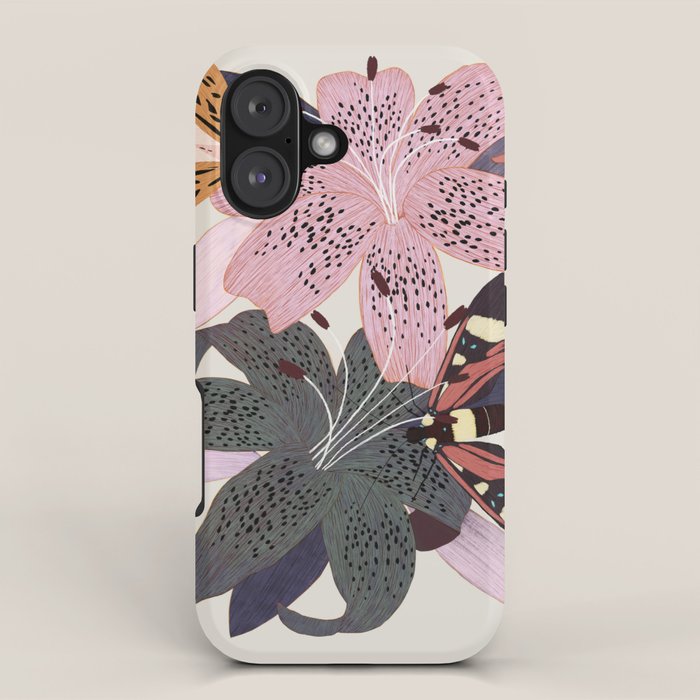 Lilies and butterflies insects iPhone Case Gallery Image 1