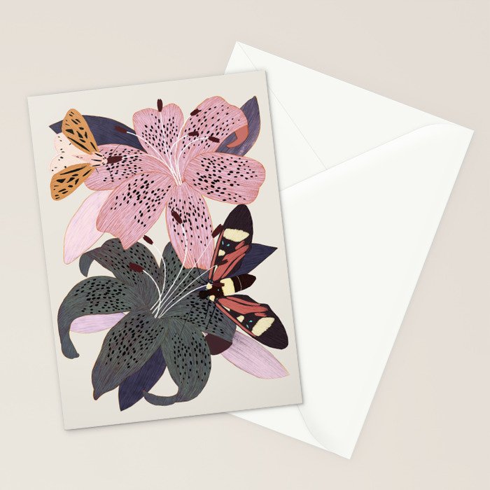 Lilies and butterflies insects Stationery Card Gallery Image 2