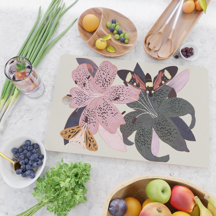 Lilies and butterflies insects Cutting Board Gallery Image 2