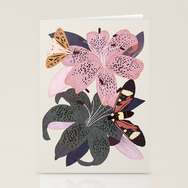 Lilies and butterflies insects Stationery Card Gallery Image 1