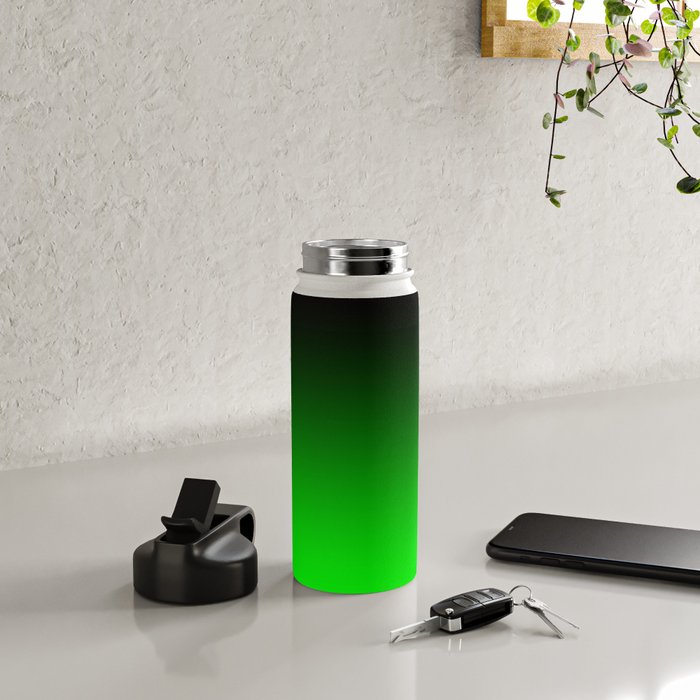 Black Lime Green Neon Nights Ombre Water Bottle Gallery Image 4