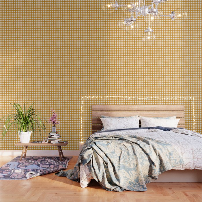 Watercolor Gingham - ochre on white  Wallpaper Gallery Image 3