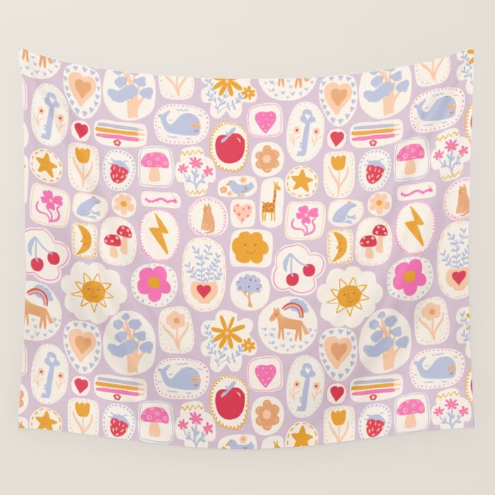 Little treasures, fun hand drawn pattern Wall Tapestry Gallery Image 1