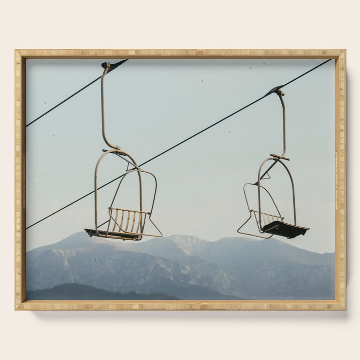 Chairlift in Mountains - Summer Evening Skiing Lift - Fine Art Photography Serving Tray Gallery Image 1