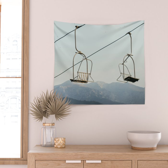 Chairlift in Mountains - Summer Evening Skiing Lift - Fine Art Photography Wall Tapestry Gallery Image 2