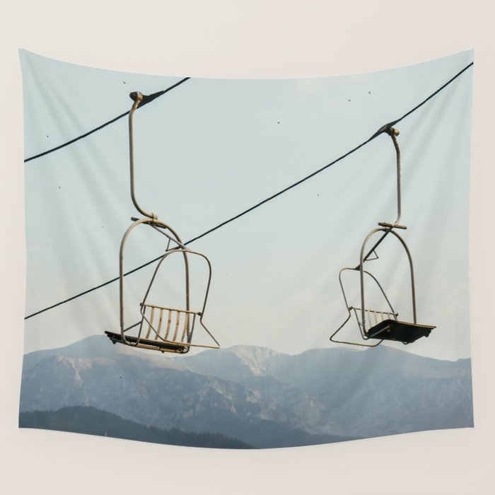 Chairlift in Mountains - Summer Evening Skiing Lift - Fine Art Photography Wall Tapestry Gallery Image 1