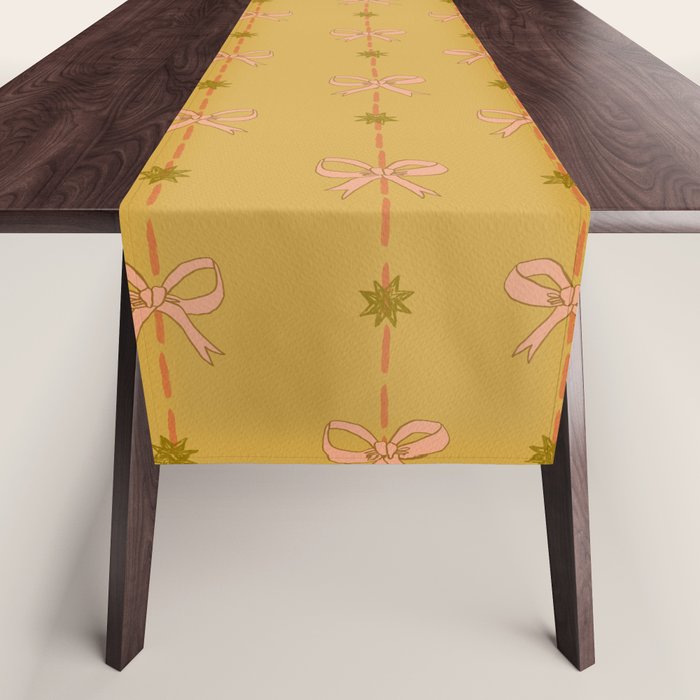 Cute Hair Bows & Stars in Yellow Ochre & Peach Table Runner Gallery Image 1