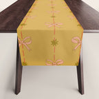 Cute Hair Bows & Stars in Yellow Ochre & Peach Table Runner Gallery Image 1