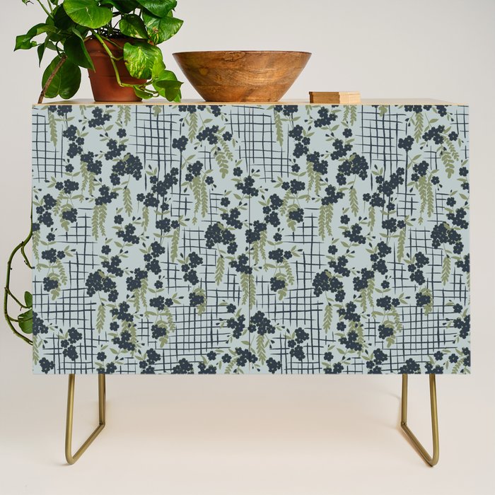 Blue floral with checks Credenza Gallery Image 1