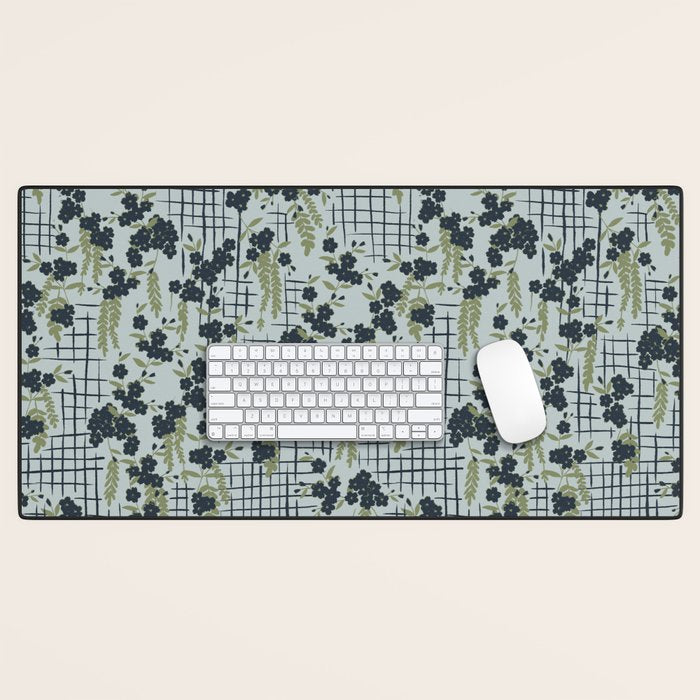 Blue floral with checks Desk Mat Gallery Image 1