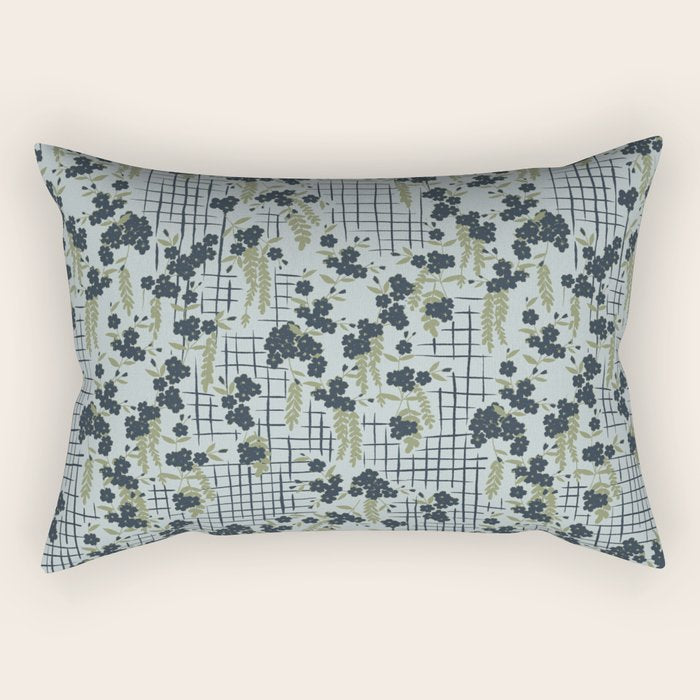 Blue floral with checks Rectangular Pillow Gallery Image 2