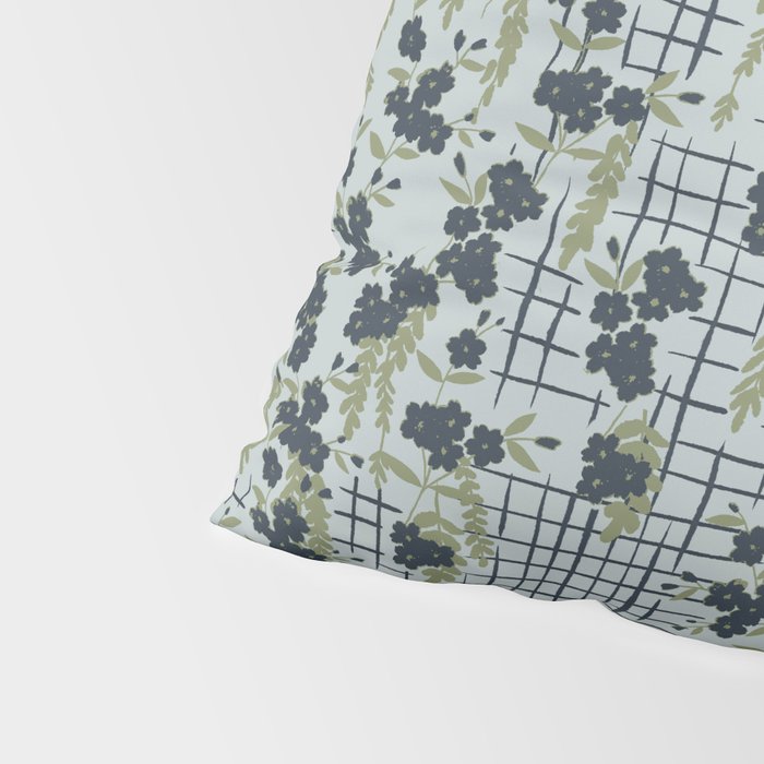 Blue floral with checks Pillow Sham Gallery Image 4