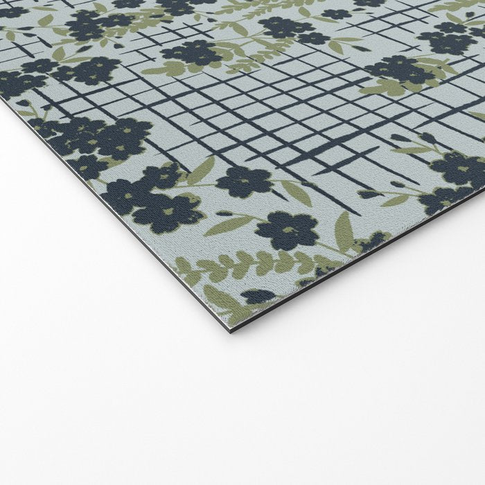 Blue floral with checks Welcome Mat Gallery Image 2