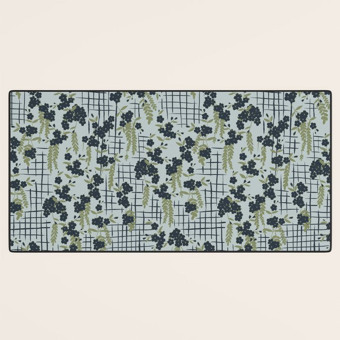 Blue floral with checks Desk Mat Gallery Image 3