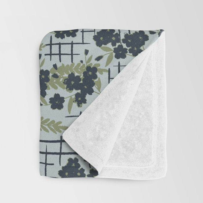 Blue floral with checks Throw Blanket Gallery Image 3