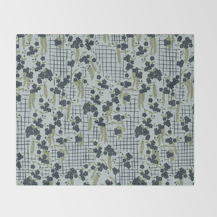 Blue floral with checks Throw Blanket Gallery Image 2