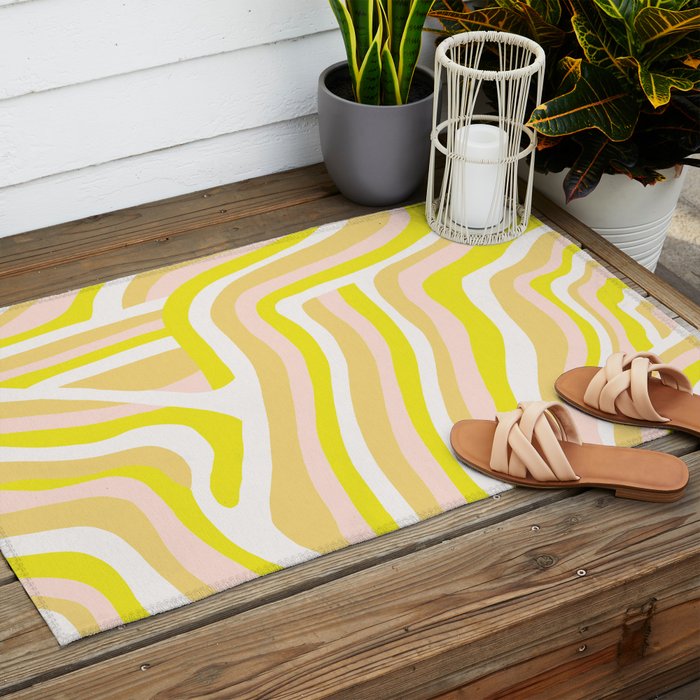 yellow zebra stripes Outdoor Rug Gallery Image 2