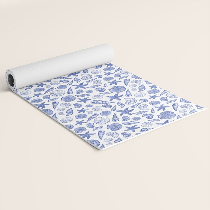 Blue Seashell Print Yoga Mat Gallery Image 2