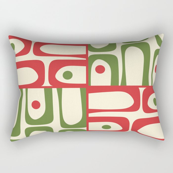 Retro Christmas Mid Century Modern Piquet Multi Red Green Cream Abstract Geometric Pattern Rectangular Pillow Gallery Image 1