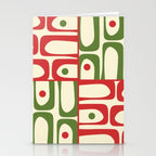 Retro Christmas Mid Century Modern Piquet Multi Red Green Cream Abstract Geometric Pattern Stationery Card Gallery Image 2