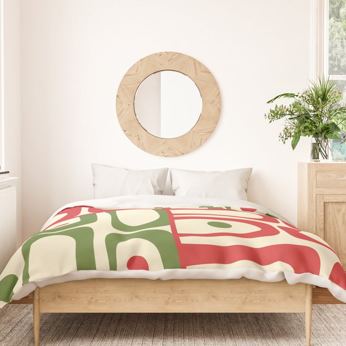 Retro Christmas Mid Century Modern Piquet Multi Red Green Cream Abstract Geometric Pattern Duvet Cover Gallery Image 3