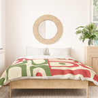 Retro Christmas Mid Century Modern Piquet Multi Red Green Cream Abstract Geometric Pattern Duvet Cover Gallery Image 3