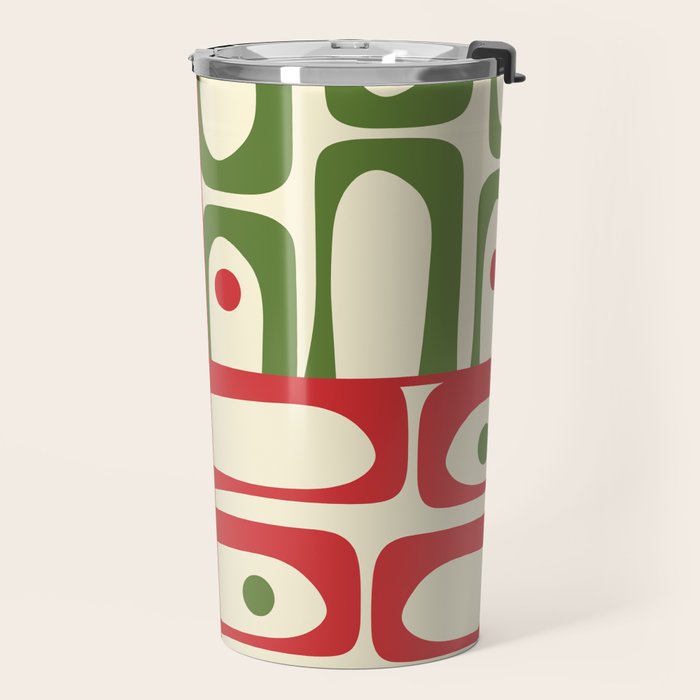 Retro Christmas Mid Century Modern Piquet Multi Red Green Cream Abstract Geometric Pattern Travel Mug Gallery Image 2