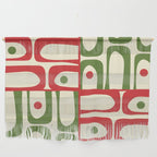 Retro Christmas Mid Century Modern Piquet Multi Red Green Cream Abstract Geometric Pattern Wall Hanging Gallery Image 1