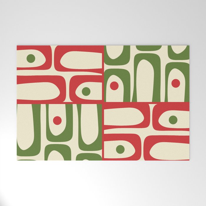 Retro Christmas Mid Century Modern Piquet Multi Red Green Cream Abstract Geometric Pattern Welcome Mat Gallery Image 1