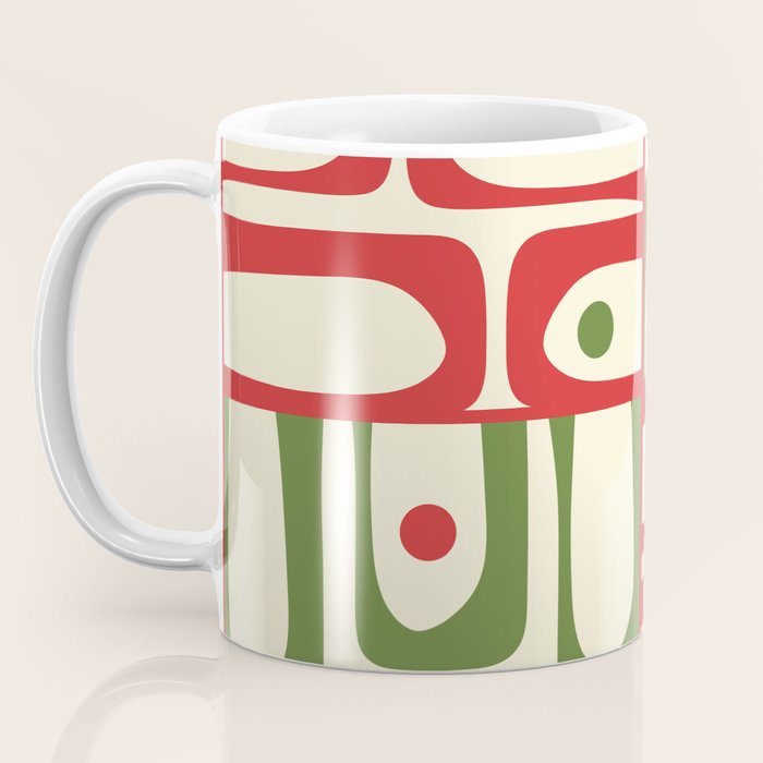Retro Christmas Mid Century Modern Piquet Multi Red Green Cream Abstract Geometric Pattern Coffee Mug Gallery Image 3