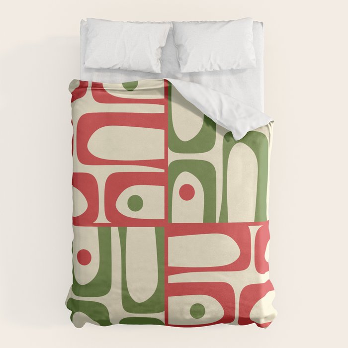Retro Christmas Mid Century Modern Piquet Multi Red Green Cream Abstract Geometric Pattern Duvet Cover Gallery Image 6