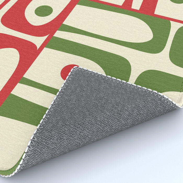Retro Christmas Mid Century Modern Piquet Multi Red Green Cream Abstract Geometric Pattern Rug Gallery Image 4